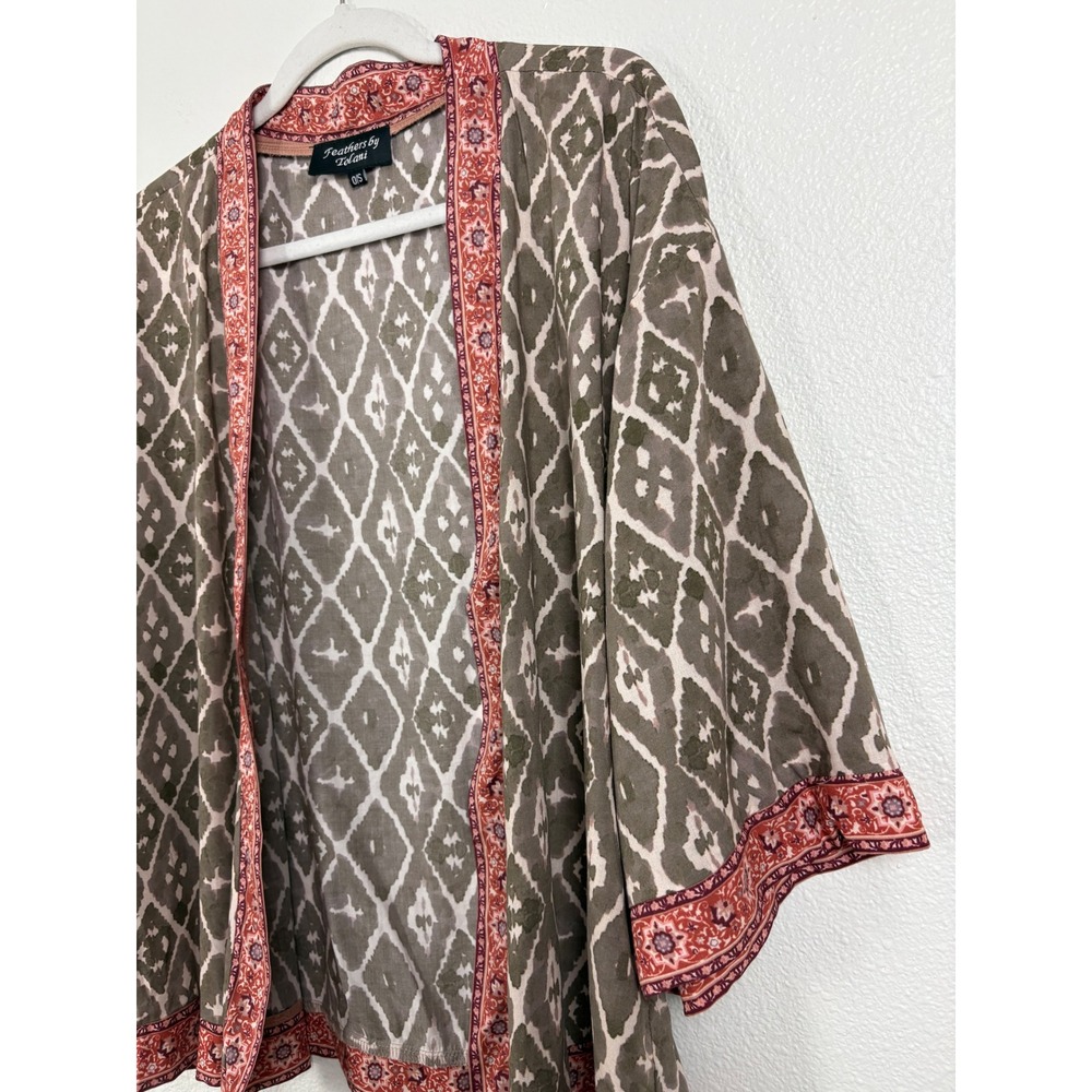 Feathers by Tolani Kimono Cropped Boho Festival Fall Cardigan Brown Red Women's - Picture 4 of 10